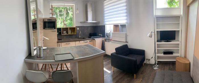 Pièce de vie au rez-de-chaussée (coins cuisine et salon)